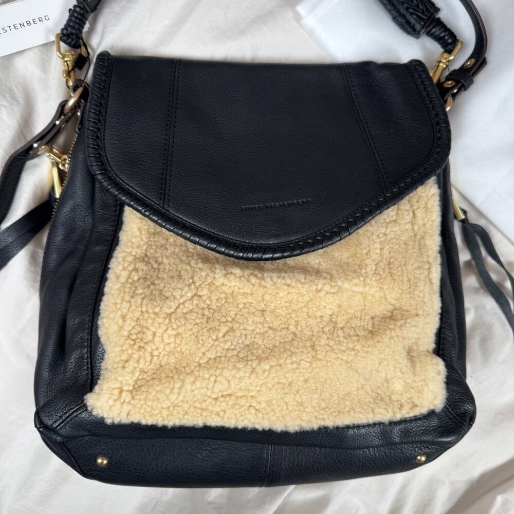 NWT All For Love Convertible Leather Shoulder Bag In Natural Shearling - Picture 5 of 15